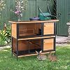 PawHut 48 2-Story Large Rabbit Hutch Bunny Cage Wooden Pet House Metal Frame with Rooms, Ramp, No Leak Tray, Feeding Trough, Waterproof Asphalt Roof for Rabbits, Chickens, Ducks, Outdoor/Indoor
