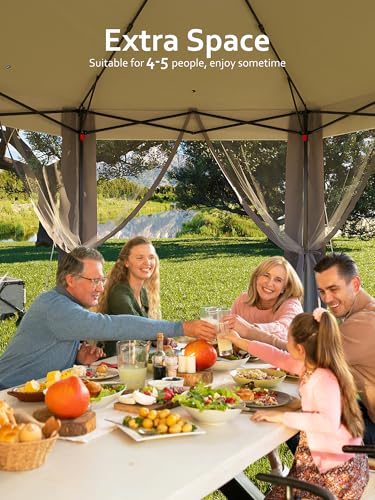 Garvee 13x13FT Pop Up Gazebo Screen Tent,Hexagonal Instant Gazebo Tent with Mosquito Netting Outdoor Canopy,6 Sided Sun Shelter with Mesh Netting,Pavilion Tents for Patio,Light Gray+Dark Gray