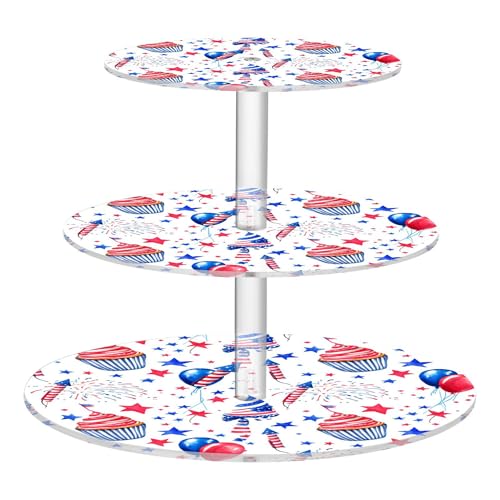 PYBUG Independence Day 3 Tier Acrylic Cupcake Stands Tower,Dessert Table Display Set for Tea Party,Wedding,Birthday, Baby Shower