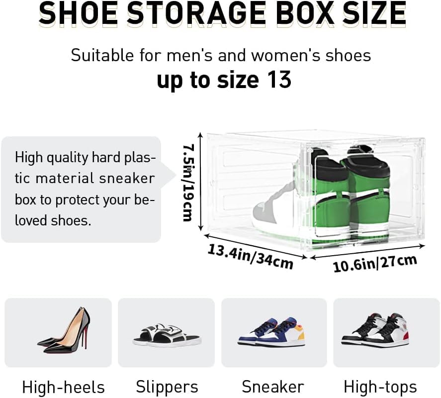 Miniatura 3 de Stebopum Caja de almacenamiento de zapatos paquete de 8 organizadores de zapatos apilables de plástico transparente con puerta frontal magnética