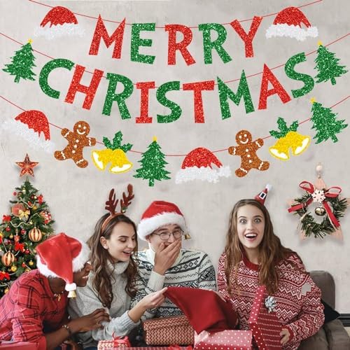 Uciy Christmas Decorations Indoor Ceiling Hanging Party Decor Bunting Streamers Paper Xmas Decorations Set