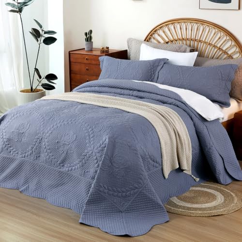 Image of EVENHUG Oversized King Bedspreads California King Quilt Set with Pillow Shams Extra Wide Large King Size Quilts Lightweight Coverlet Bedding Sets Blue 120 inchx128 inch