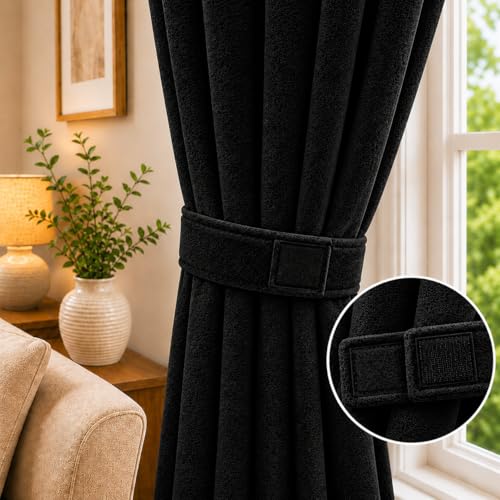 Image of Velvet Curtains | Heavy Soft Premium Velvet Drapes for Bedroom and Living Room | Semi Light Blocking, Thermal Insulated and Noise Reducing Window Panels | 5 Feet, (Black)