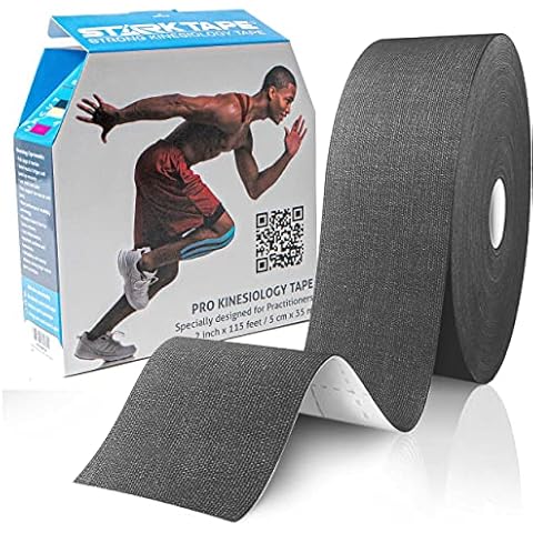 Starktape Bulk Kinesiology Tape - Designed to Help Boost Athletic Performance, Prevent Joint, Muscle Pain and Ease Inflammation. Easy to Apply, 97% Cotton /3% Spandex - Uncut 2" W x 115' L Black Cover