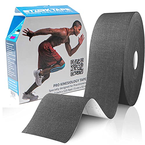 Starktape Bulk Kinesiology Tape - Designed To Help Boost Athletic Performance, Prevent Joint, Muscle Pain And Ease Inflammation. Easy To Apply, 97% Cotton /3% Spandex - Uncut 2" W X 115' L Black #TOP12