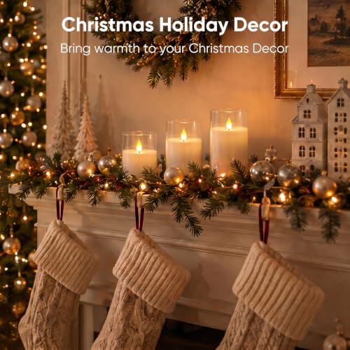Image of Homemory Pure White Flameless Candles, Battery Operated Acrylic LED Pillar Candles with Remote Timer, Realistic Flickering Fake Candles for Home Decor, Christmas, Wedding, Church, Set of 3
