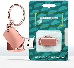 Pen drive USB 2.0 de 64 GB para laptop, PC, cartão de memória portátil para backup de armazenamento de dados, pen drive de armazenamento USB com design giratório com chaveiro, ouro rosa