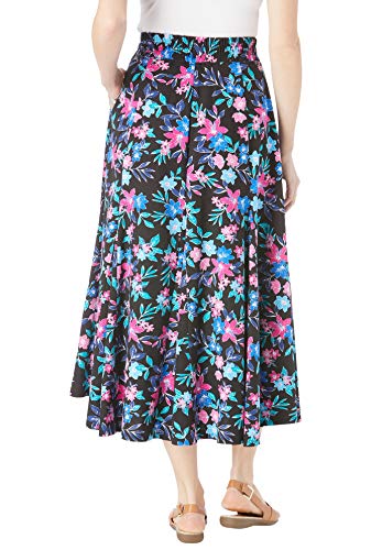 Woman Within Women's Plus Size Knit Panel Skirt Soft Knit Skirt - 3X, Black Blue #TOP2