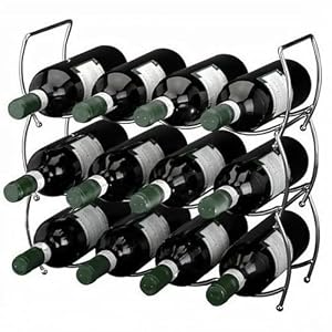 GEEZY 3 Tier Stainless Steel Stackable Wine Rack – 12 Bottle Metal Wine Storage Holder for Kitchen – Freestanding Display Shelf Organizer for Bar, Countertop or Cupboard