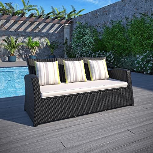 Atlantic Patio Atlantic Hibiscus 1-Piece Patio Sofa with Light Grey Cushions Wicker | Ideal for Outdoors and Indoors, Multi Color