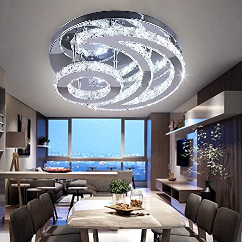 Cxgleaming Led Modern Crystal Chandelier Dimmable Ceiling Light Fixture - 15.7" Moon Shape Flush Mount Chandelier For Bedroom Living Room Dining Room Foyer Hall(Remote Control) #TOP2