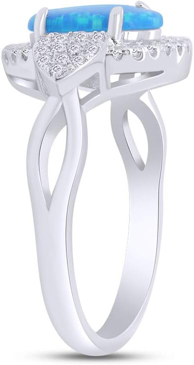 AFFY Simulated Blue Opal & White Cubic Zirconia Halo Twisted Band Fashion Ring For Womens 14k Gold Plated - Image 5