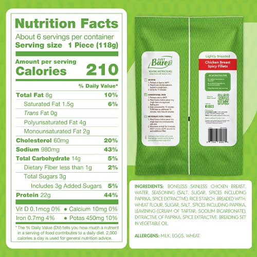 Just Bare ® Chicken Lightly Breaded Spicy Breast Fillets | Fully Cooked |22 G Protein | Frozen thumb #8