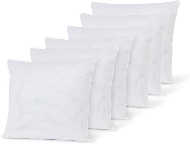 6 pack 18 Inch Square Cushion Inners, Anti-Allergy Insert Pads 45cm x 45cm Pure Hollowfibre Filling- Made In UK (6)