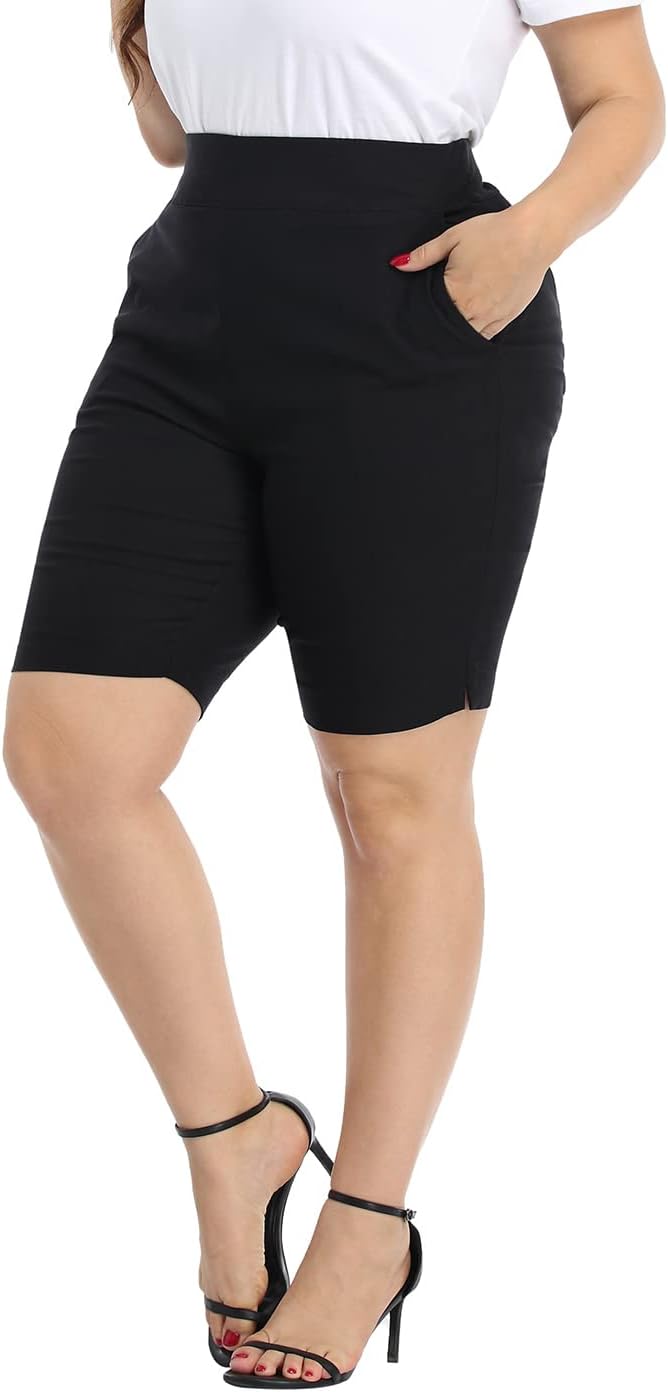 HDE Women's Plus Size Bermuda Shorts Mid Rise 10" Inseam Shorts with Pockets - Image 2