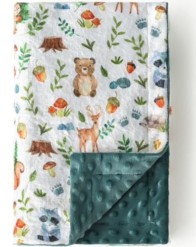 Image of Little Jump Baby Blankets for Unisex Boys Girls, Soft Plush minky blanket with Double Layer Dotted Backing for Infant newborn Toddler, woodland design 30 x 40 Inch (Woodland Animal), MSB313