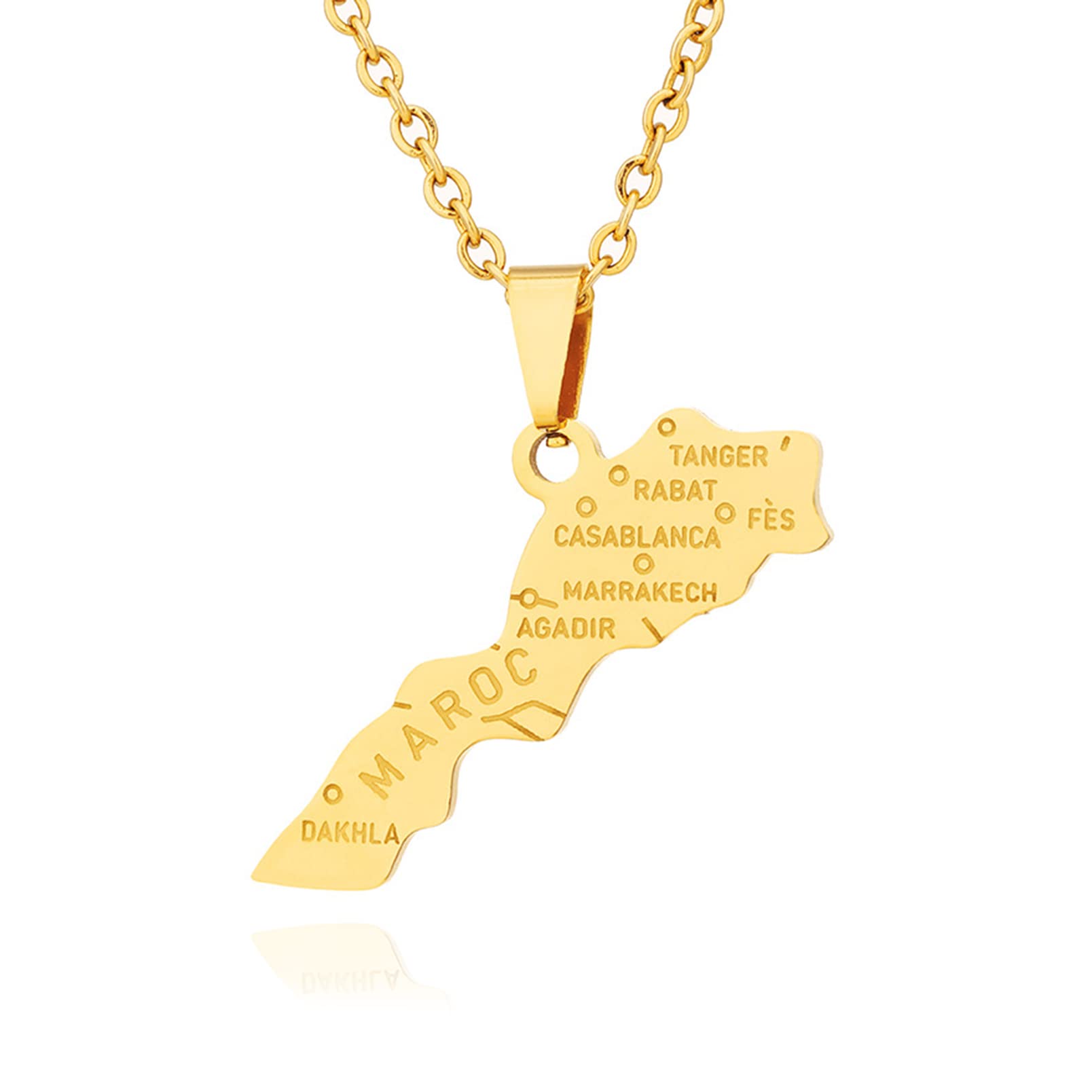 HeavstjerFashion Stainless Steel Morocco Map Pendant Necklace