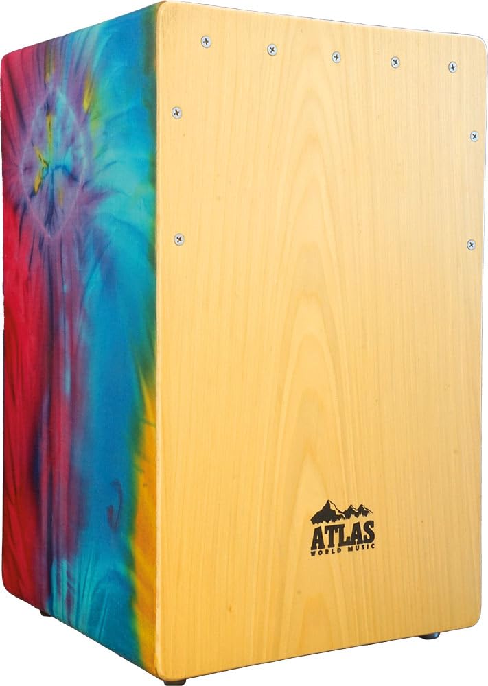 Atlas Brightly Coloured CAJON BOX DRUM with Beech Front, Flamenco-style snare