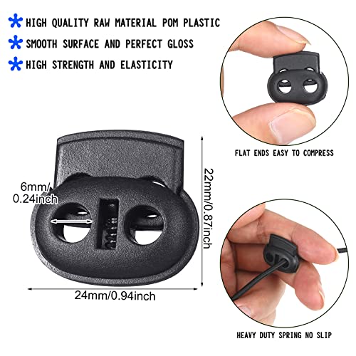 50 Pieces Cord Locks Spring Toggles Stoppers Plastic Single Hole End Stopper Slider And 1/8 Inch 66 Feet Elastic Bungee Cord For Drawstring Shoelaces Clothing Bags (Simple Style, Black) #TOP2