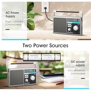 Portable AM FM Radio, Shortwave Transistor Radio with Best Reception, Battery Operated or AC Power Retro with Big Bluetooth Speaker, Earphone Jack USB TF Card AUX Input, for Senior(Gray)
