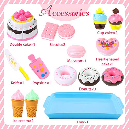 Lovestown Pretend Desserts Food Toy, 15 Pcs Play Food Desserts Set For Kids Kitchen, Play Dounts For Toddlers,Toy Food Ice Cream Cupcake Baking Plastic Play Food For Girls Boys Birthday Gift #TOP2