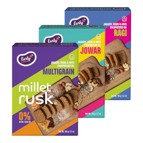 Multigrain Rusk Early Foods - Pack of 3 : Ragi, Jowar & Multigrain Rusks | Millet Rusk ...