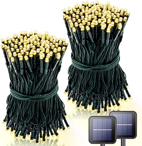 POTIVE Solar String Lights Outdoor Waterproof, 2 Pack Each 100 LED 42.7 Ft Solar Christmas Lights, 8 Modes Outdoor Solar Lights for Tree Patio Yard Wedding Garden Easter Decorations(Warm White)