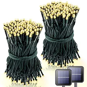 Jiamao 2 Pack Solar String Light 100LED 42.7ft 8 Modes Solar Christmas Lights Waterproof Outdoor Fairy String Lights for Gardens, Homes, Party, Curtains, Outdoors (100LED2PACK, Warm White)
