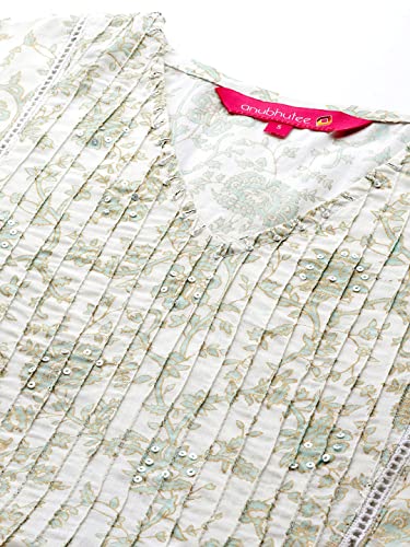 Image of anubhutee Women's Cotton White Floral Printed A-Line Kurta Suit Set With Pants