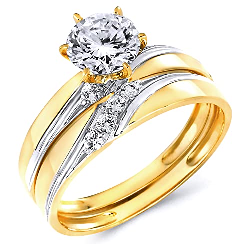The World Jewelry Center Ladies 14k Yellow Gold Engagement Ring and Wedding Band Bridal Set