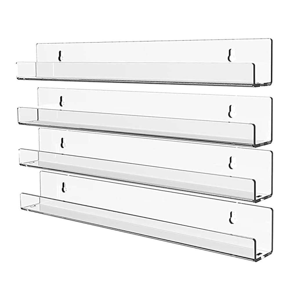 Okeeyseda 4Pcs Acrylic Clear Floating Bookshelf, Wall Mounted Bookshelf,Modern Picture Display Toy Organizer Record Rack