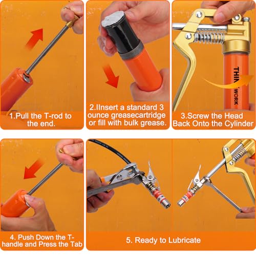 THINKWORK Mini Grease Gun Kit for 3 Oz Tubes, 3000 PSI Pistol Grip Lube Grease Guns Tool with 0.53" Coupler and Needle Nozzles - for Minor Maintenance Tasks, Automotive, Agricultural by THINKWORK - Image 6