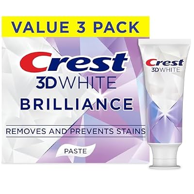 معجون أسنان مبيض من كريست 3D White Brilliance Bright Mint ، 4.3 أوقية عبوة من 3 ، 100٪ المزيد من إزالة البقع السطحية ، منع البقع النشطة على مدار 24 ساعة ، أسنان أكثر بياضًا في 3 أيام