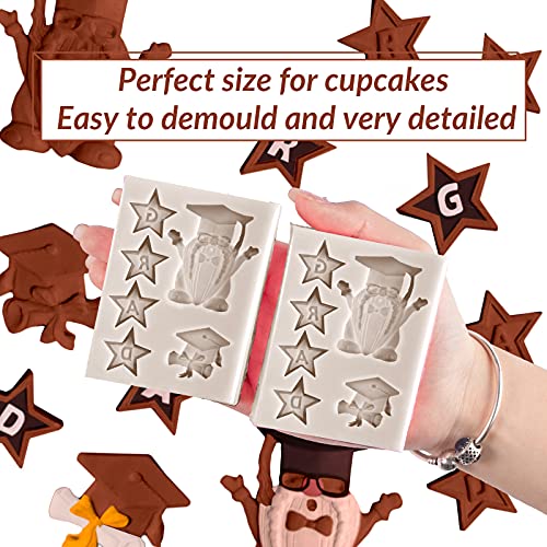 Whaline Graduation Silicone Molds Graduation Gnome Grad Cap Diploma Star Chocolate Candy Mould Gray Congrats Grad Fondant Mold For Grad Party Cake Cupcake Topper Decoration #TOP2