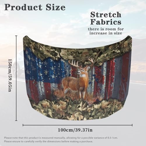 Image of 59x39 Inch Hood Cover for Compact Cars SUV Sedans Trucks, Waterproof Stretchable Car Hood Wraps Deer American Flag Print Auto Banner Auto Dcorative Accessories