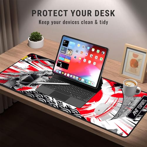 Image of Ant Esports Dragon Hill Unique Design Mouse Pad Gaming Mouse Pad Extended Mouse Mat for Mouse Keyboard with Stitched Edges Waterproof NonSlip Base Mousepads for Office Home Shop Gaming EXTRA LARGE Red