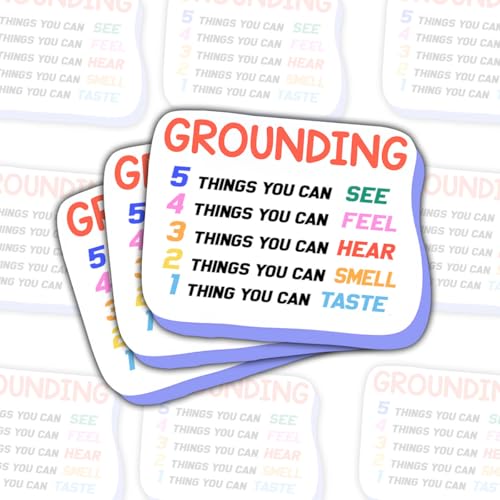 3Pcs Grounding Technique Sticker, Anxiety Relief Mental Health Tool for Autism, Panic Attacks, Therapy & Mindfulness Reminder 3 Inches for Laptop Water Bottle Car Phone Helmet Window Kindle Notebook