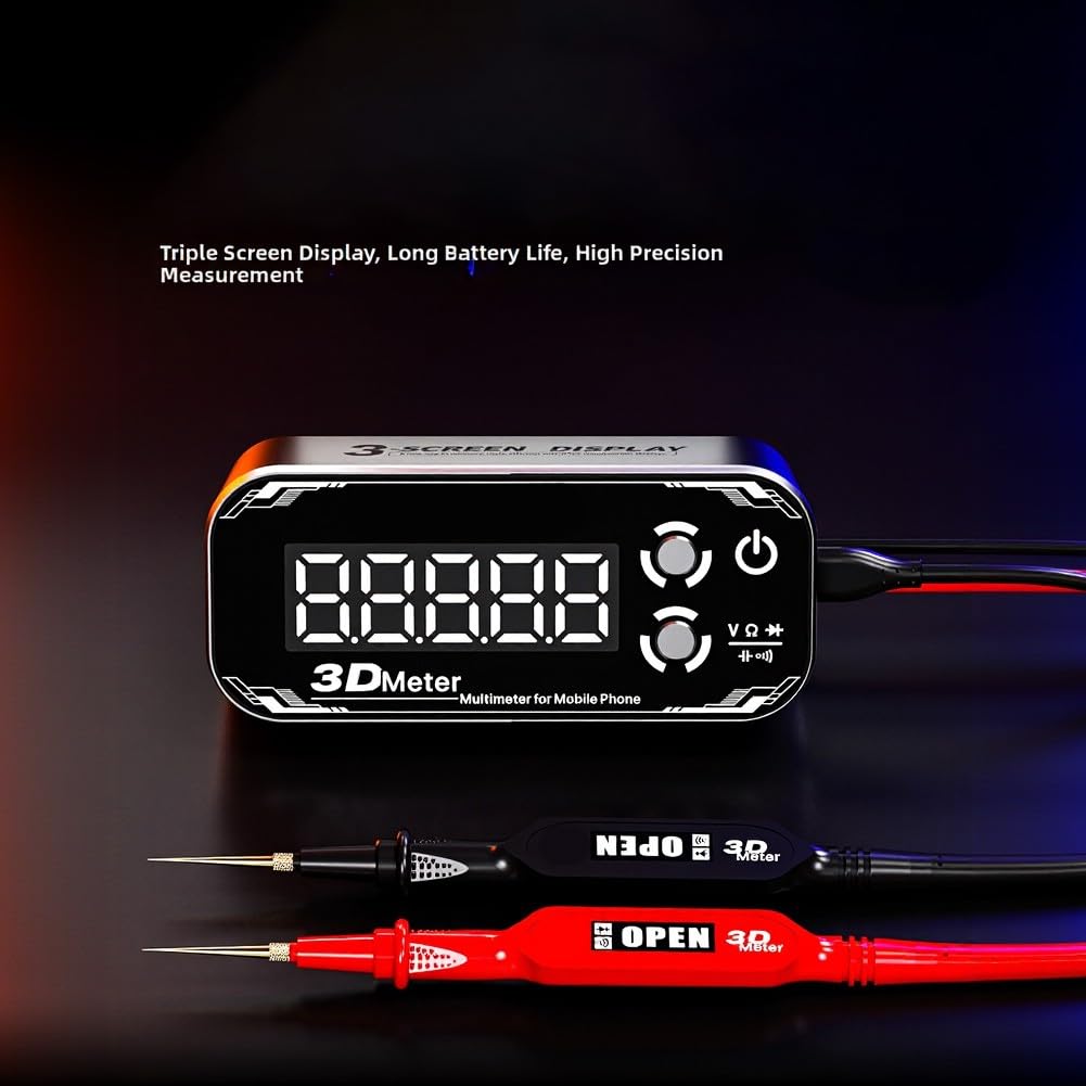 Multimetr cyfrowy z potrójnym wyświetlaczem, rozdzielczość 0.0001, pomiar przejścia PN, obudowa aluminiowa, 2000 mAh, do testów PCB i diagnostyki IC, czarny