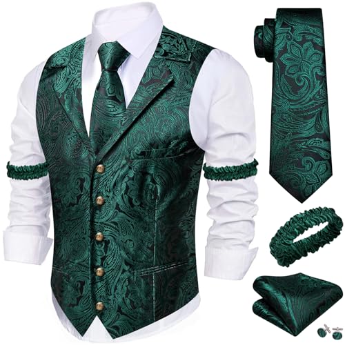Image of Barry.Wang Mens Silk Lapel /Shawl Collar Vest Tie Sleeve Holder Set Formal /Casual Paisley Vests Wedding Tuxedo Waistcoat