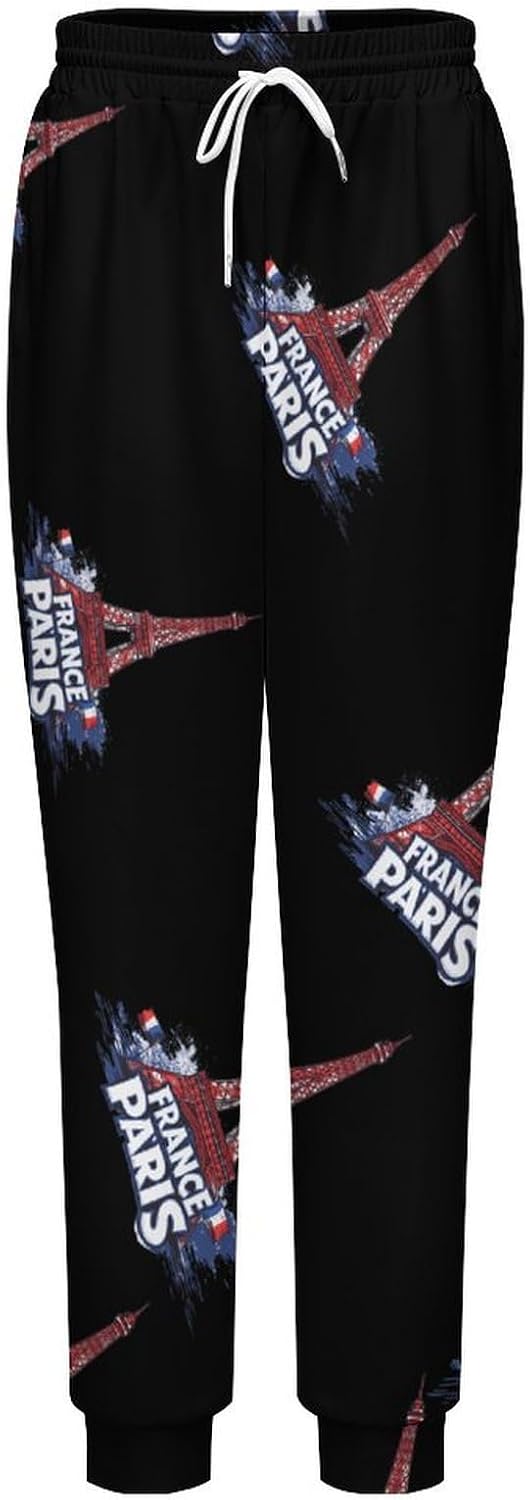 France Paris Eiffel Tower Mens Sweatpants Workout Jogger Athletic Pants with Pockets