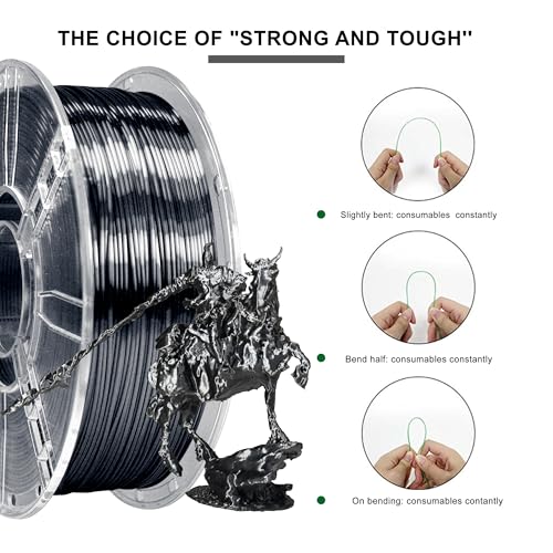Image of iBOSS 3D Printer Silk Filament, Shiny Silk PLA Plus Filament 1.75mm, Smooth Silky Surface, Great Easy to Print for 3D Printers, Dimensional Accuracy + /- 0.02mm, Silk Iron Black 1KG