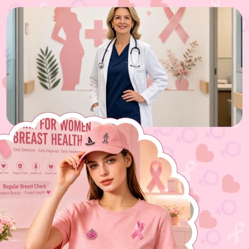 Image of SANNIX 60Pcs Halloween Breast Cancer Pin Pink Ribbon Bulk Accessories | Pink Ribbon Halloween Pins Bulk, Creative Spooky Pink Design, Meaningful Charity Gift for October Breast Cancer Walks