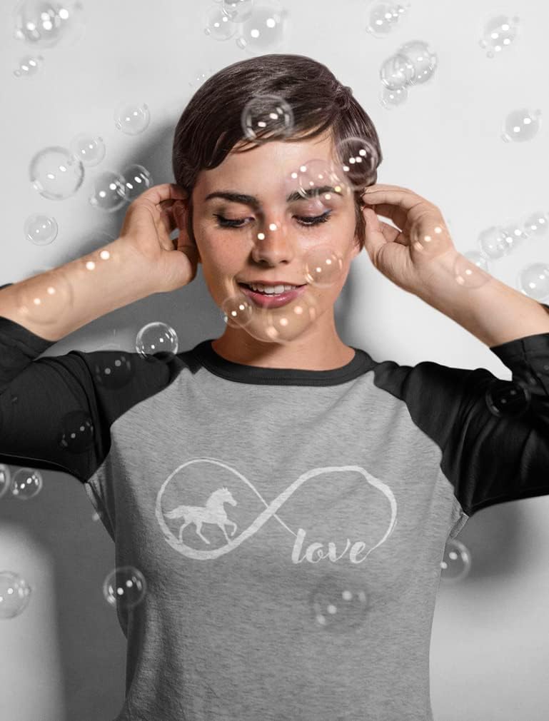 Tstars Gift for Horse Lover Infinite Love 3/4 Women Sleeve Baseball Jersey Shirt