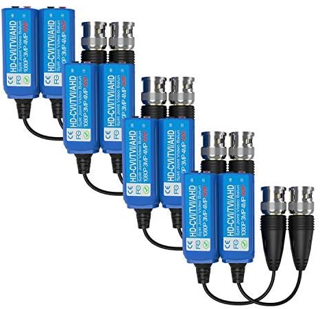 Video Balun Transceiver, HUIRID 5MP Mini CCTV BNC HD CVI/TVI/CVBS/AHD Passive Video Balun Split Joint Transmitter (4 Pairs)