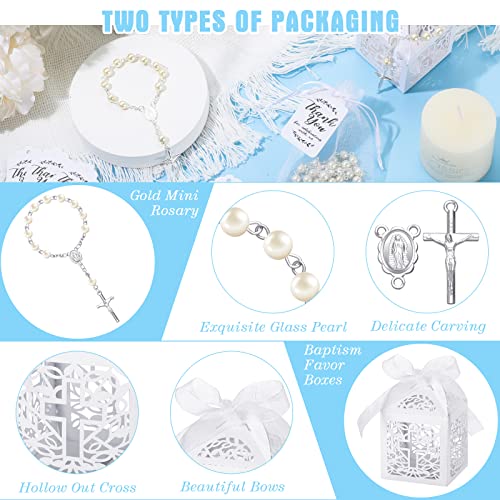 MTLEE 100 Pieces Baptism Favors Set Includes Mini Rosary Baptism Favors Boxes White Organza Bags with Drawstring Thank Tags for Christening Weddings Christian Party by MTLEE - Image 3