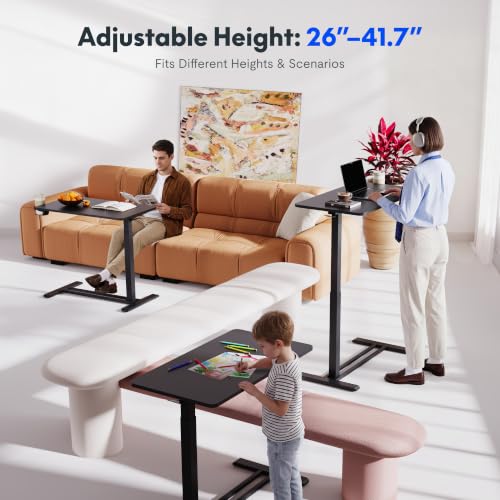 Image of FLEXISPOT H7 Adjustable Overbed Bedside Table with Wheels Pneumatic Mobile Standing Desk Laptop Desk Rolling Computer Cart Movable Overbed Tables Hospital Home Use(27.6 inch W x 15.7 inch D, Black Table)