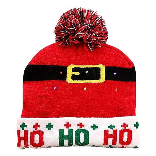 Chapéu de Natal com luzes LED | Chapéu de malha iluminado - Gorros quentes de inverno, chapéus de Na