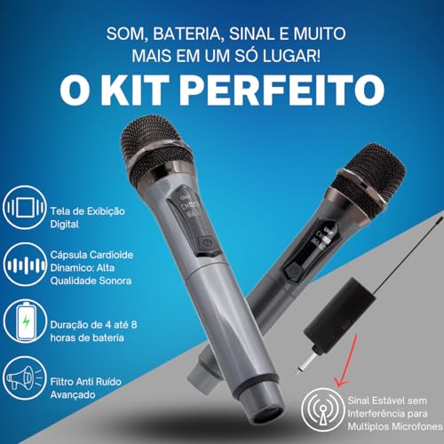 Microfone Sem Fio Duplo UHF Profissional Wireless, Microfone Karaoke, Microfone Dinamico, Microfone
