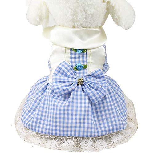 最安値 ペット服 ワンピース 猫服 犬 服 犬用洋服 犬ドレス ウエディングドレス チェック柄 可愛い 蝶结び ウお姫様 超小型 小型犬 中型犬 ワンピース 春夏秋 Xs ブルー の価格比較