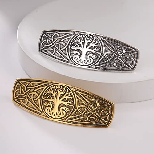 Teamer Fashion Vintage Celtic Knot Hair Clip Metal Barrettes Hair Accessories Pattern Engraved Headwear Styling Gifts For Women (World Tree 1 - Antique Silver) #TOP6